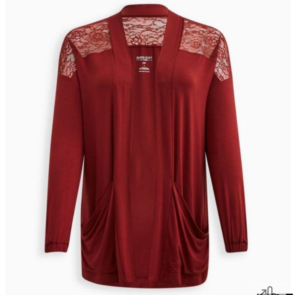 TORRID Cardigan 2X Super Soft lace, Knit open yoke